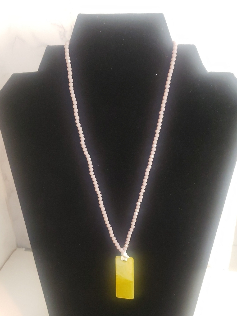 Plunder Lavender Bead Necklace with Yellow Acrylic Pendant, NWT